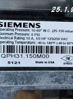 SIEMENS QPH31.150M00风压开关BENEDICT K0-05D00-22 接触器