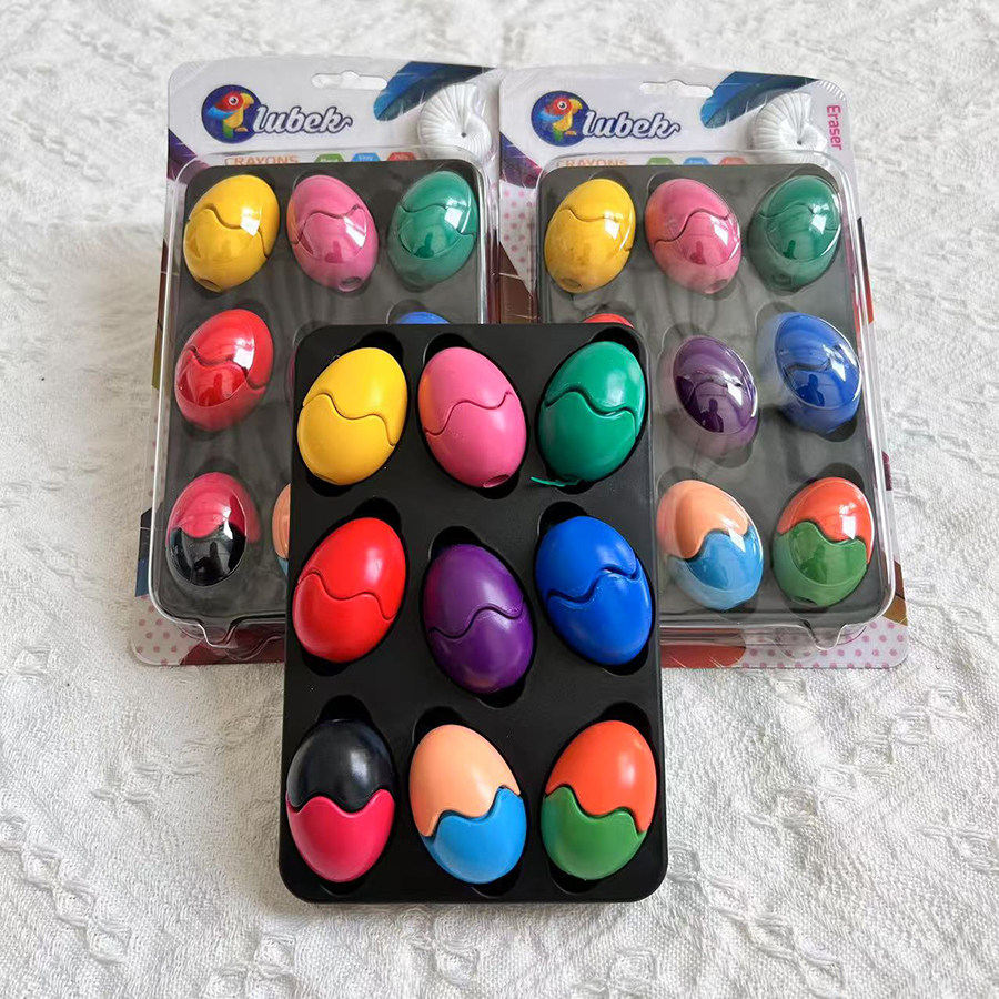 出口原单蜡笔可水洗趣味蜡笔12色蛋壳套装DIY创意易抓握不脏手