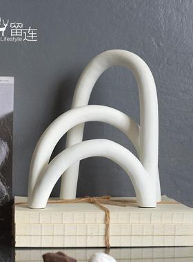 拱形交错陶瓷线条抽象异形摆件客厅装饰样板间家居饰品艺术雕塑白