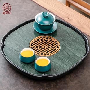 小型乌金石现代简约家用办公茶盘功夫茶具 陶瓷天然石材茶台储水式