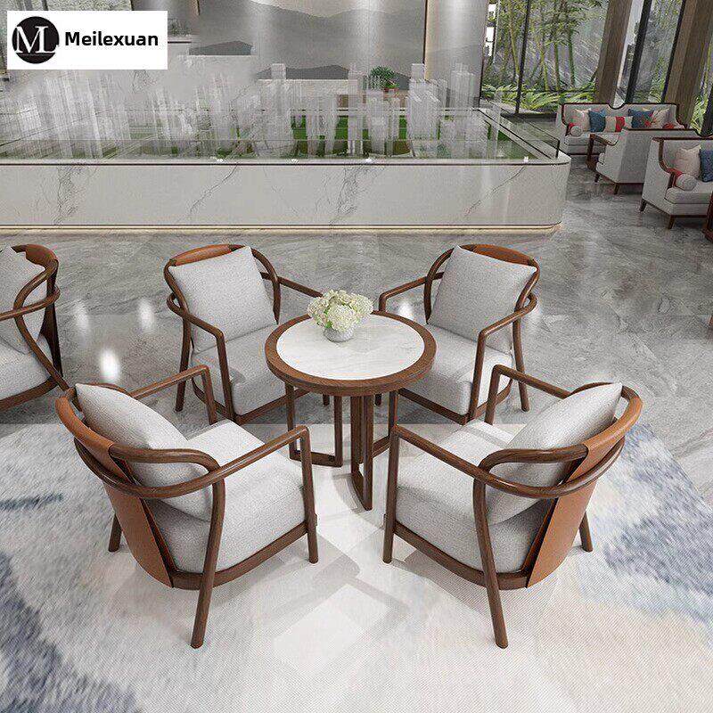 新中式售楼处部洽谈桌椅组合营销中心茶楼酒店民宿接待区卡座沙发