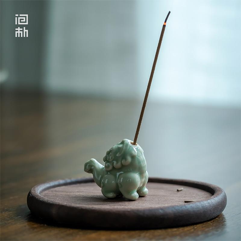 景德镇非遗越窑青瓷貔貅香插线香底座陶瓷禅意香座 茶宠摆件文玩