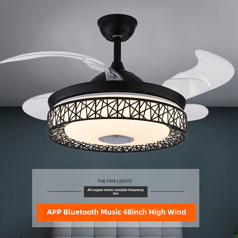 蓝牙音频隐形吊灯与风扇灯吊扇灯与音乐餐厅客厅家庭现代简单