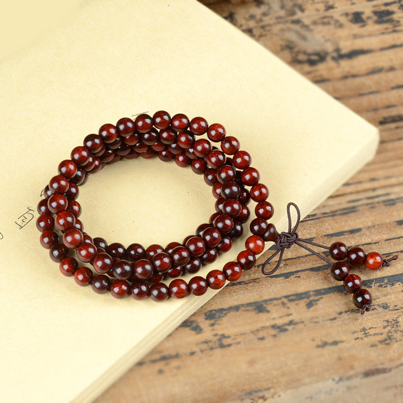 印度小叶紫檀香木质复古风佛珠手串108带星男女士文玩手链念珠