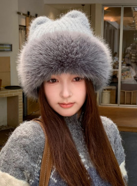 毛绒帽女冬季保暖护耳帽显脸小可