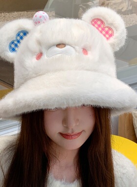 秋冬可爱甜美帽子女毛绒耳机兔盆