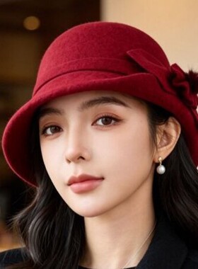 帽子女秋冬新款洋气渔夫帽妈妈毛