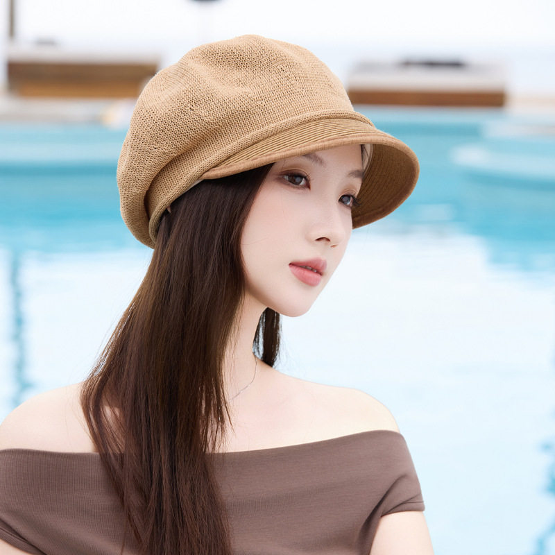 日系冰丝棉麻帽子女气质优雅纯色