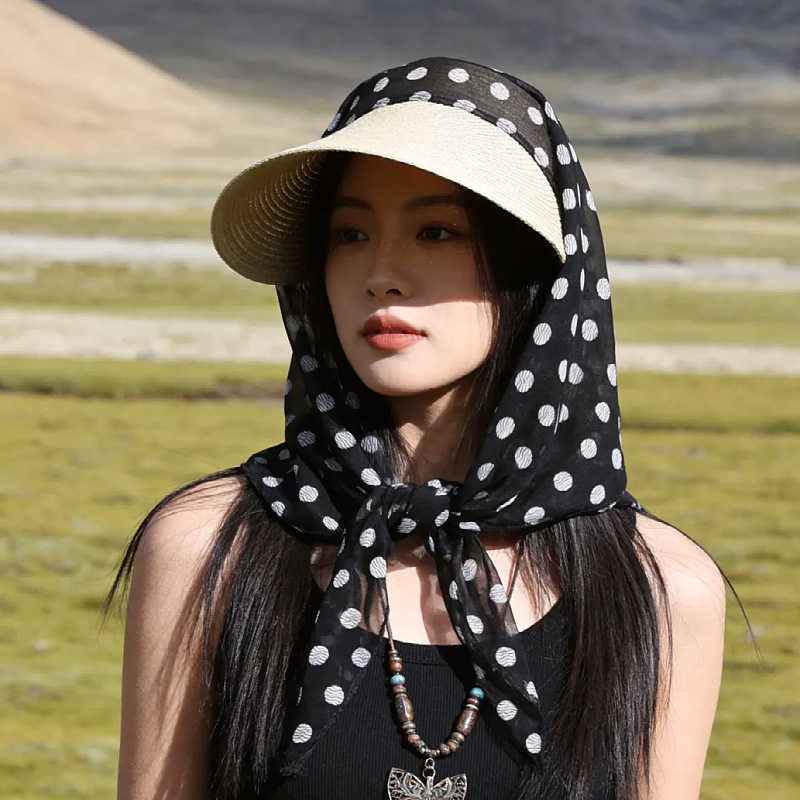 绑带丝巾草编帽子女防晒帽夏季防
