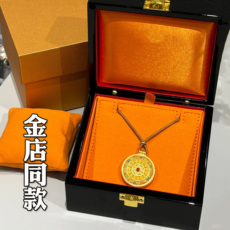 金店韦雪同款如意圆满八宝罗盘吊坠编织绳项链女沙金真黄金配饰