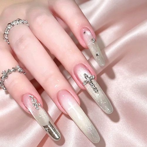 Cross Rhinestone Cat Eye Press On Nails欧美克罗心镶钻穿戴甲