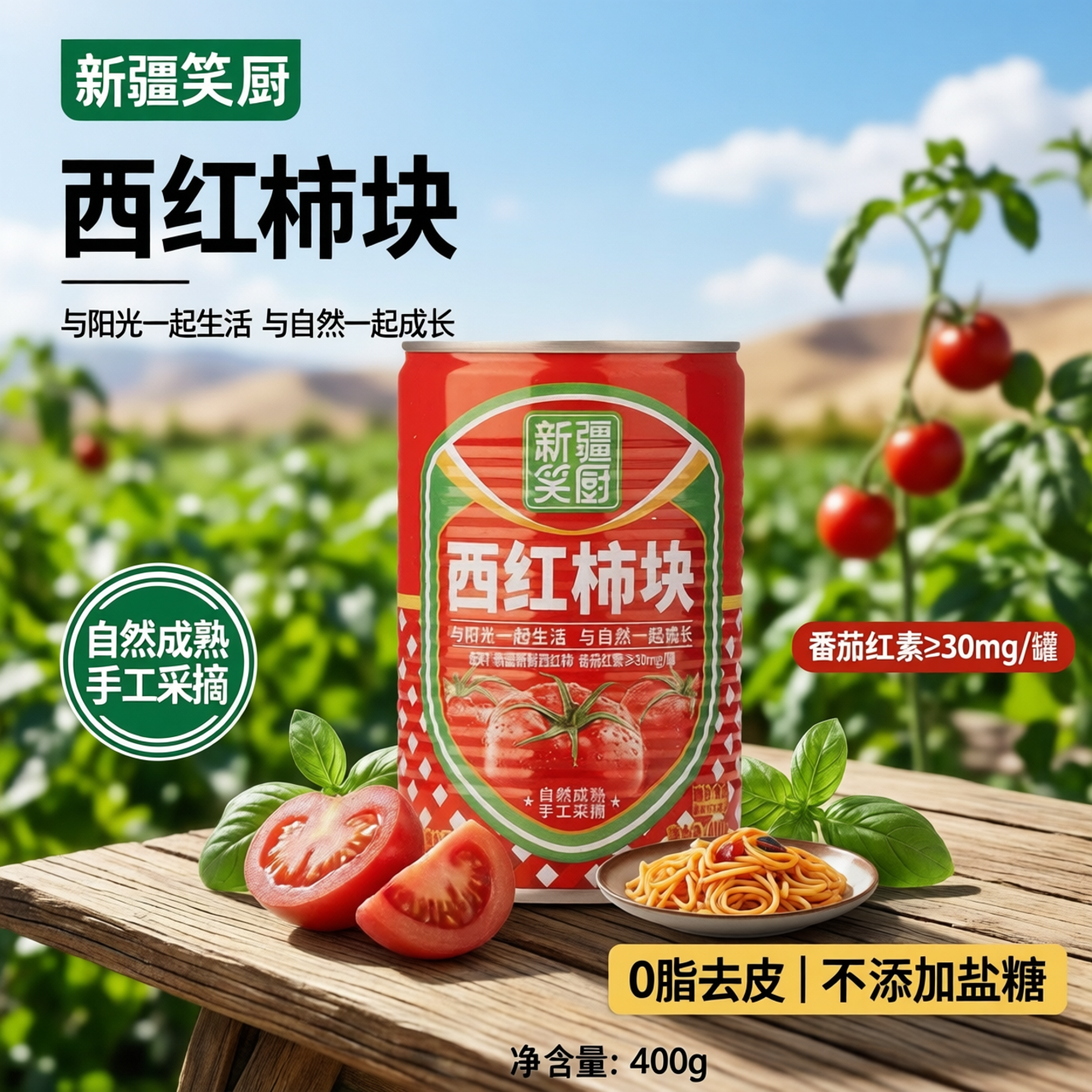 25年笑厨新疆西红柿块番茄罐头400g/罐装不添加盐糖0脂去皮蕃茄丁