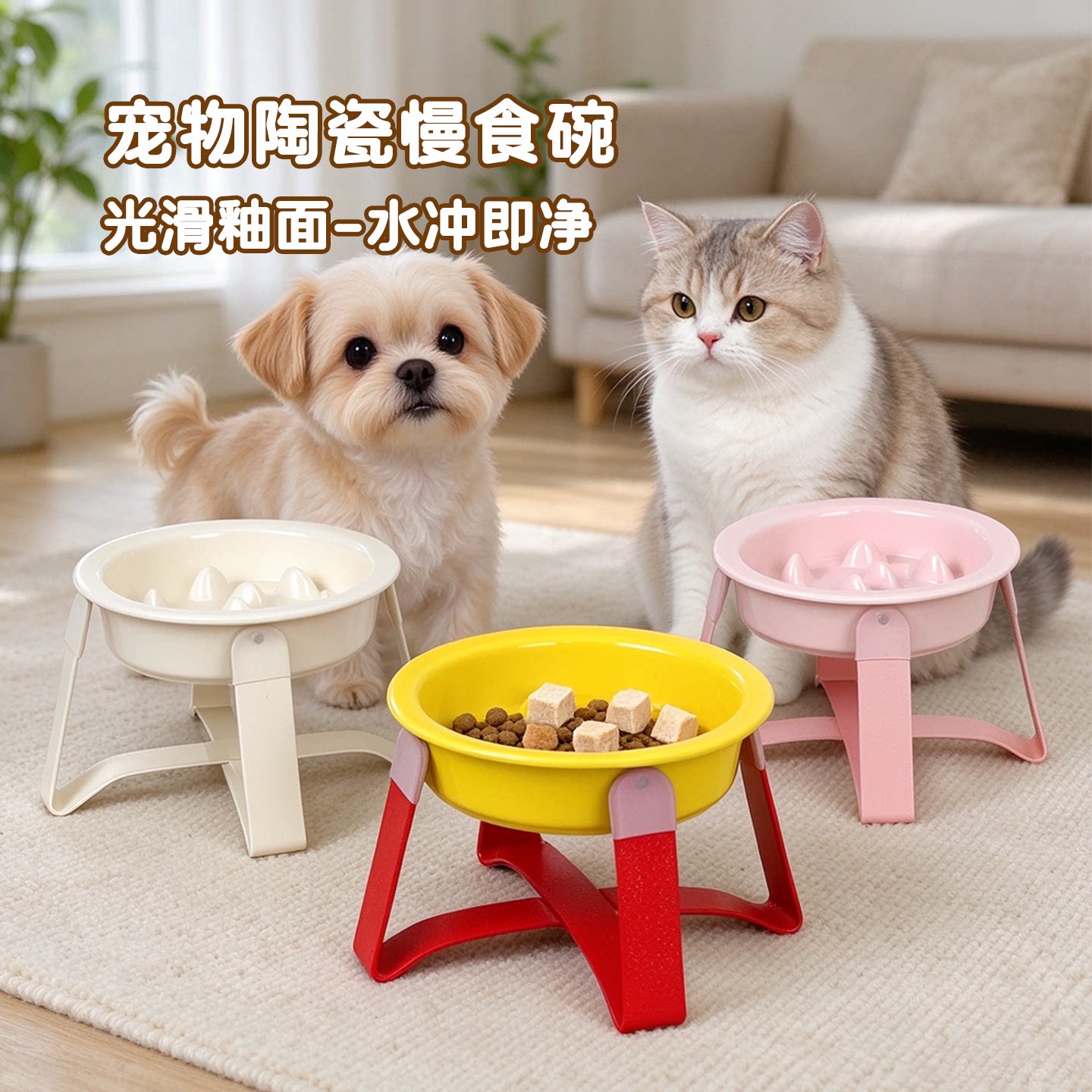 猫碗陶瓷慢食保护颈椎防噎粮盆