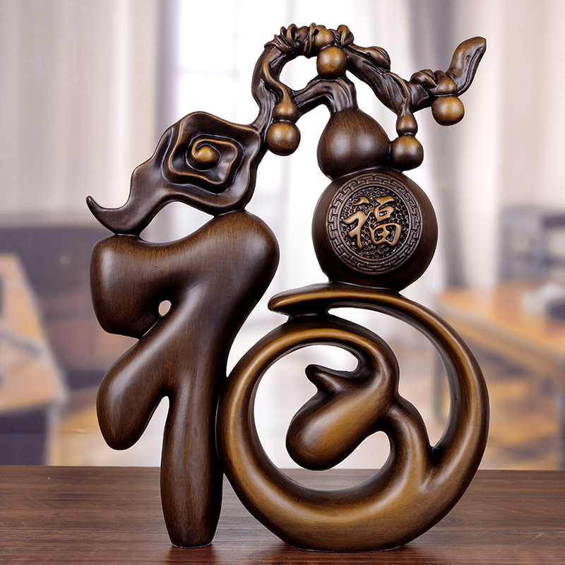 木雕福字招财摆件五福临门葫芦