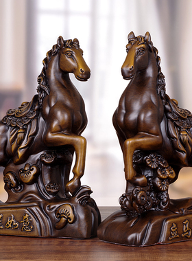 实木雕马到成功摆件木质工艺生肖马酒柜装饰品办公室商务乔迁礼品