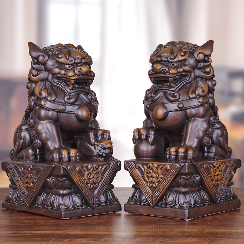 实木雕狮子摆件一对北京宫门狮家居书房办公桌装饰开业送礼工艺品