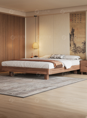 宋式美学实木床榻榻米床Fas级红橡木1.2米单人小公寓，无床边悬吊