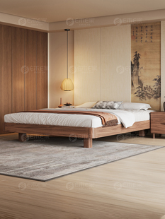 宋式 无床边悬吊 美学实木床榻榻米床Fas级红橡木1.2米单人小公寓