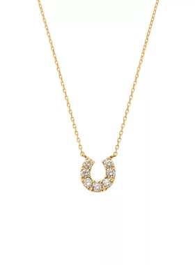 18K金胖马蹄钻石项链女U型黄金培育钻石锁骨链Vendome Aoyama同款