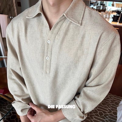 DieFassung老钱风亚麻Polo衬衫