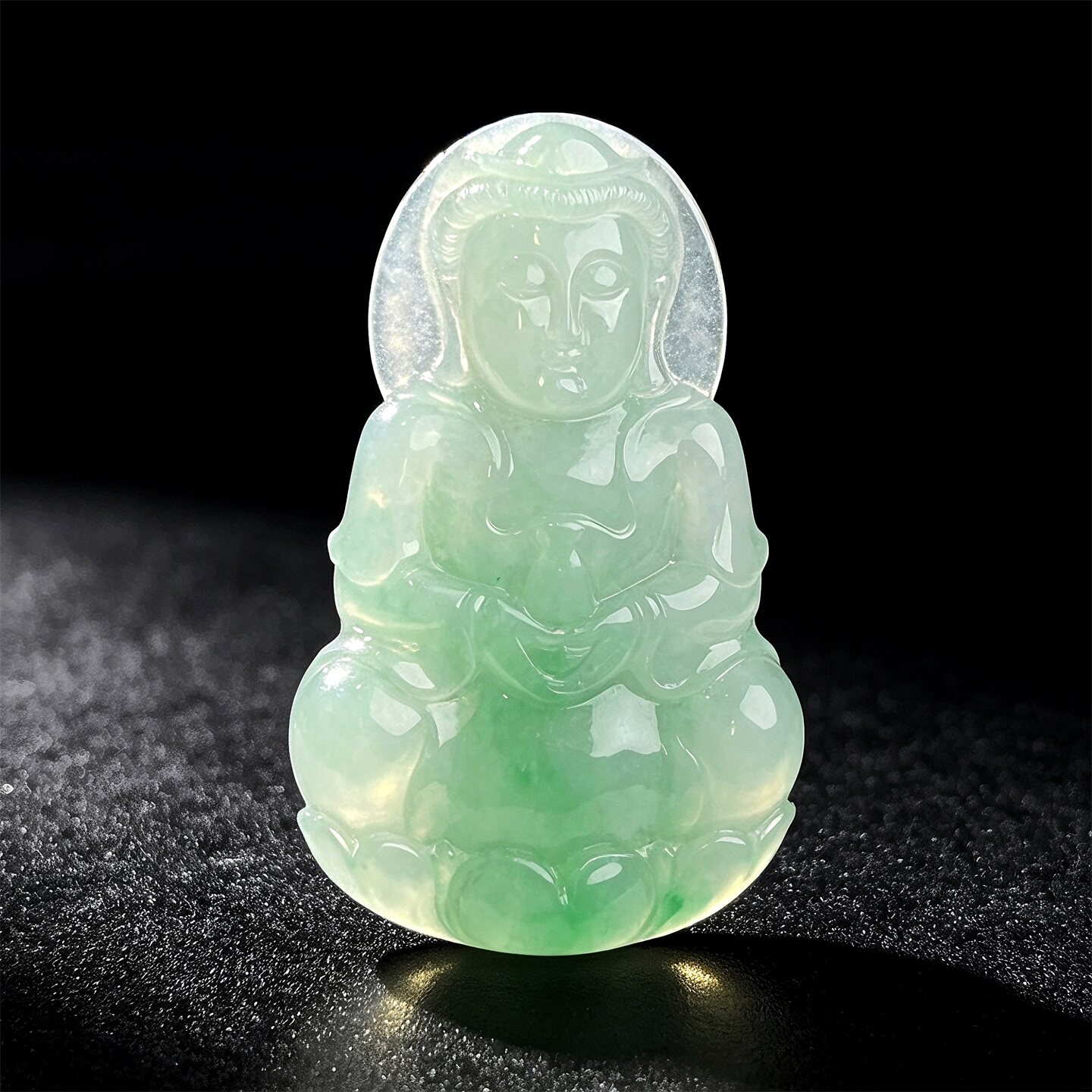 七彩云南缅甸A货天然翡翠白底飘阳绿翡翠观音挂件吊坠
