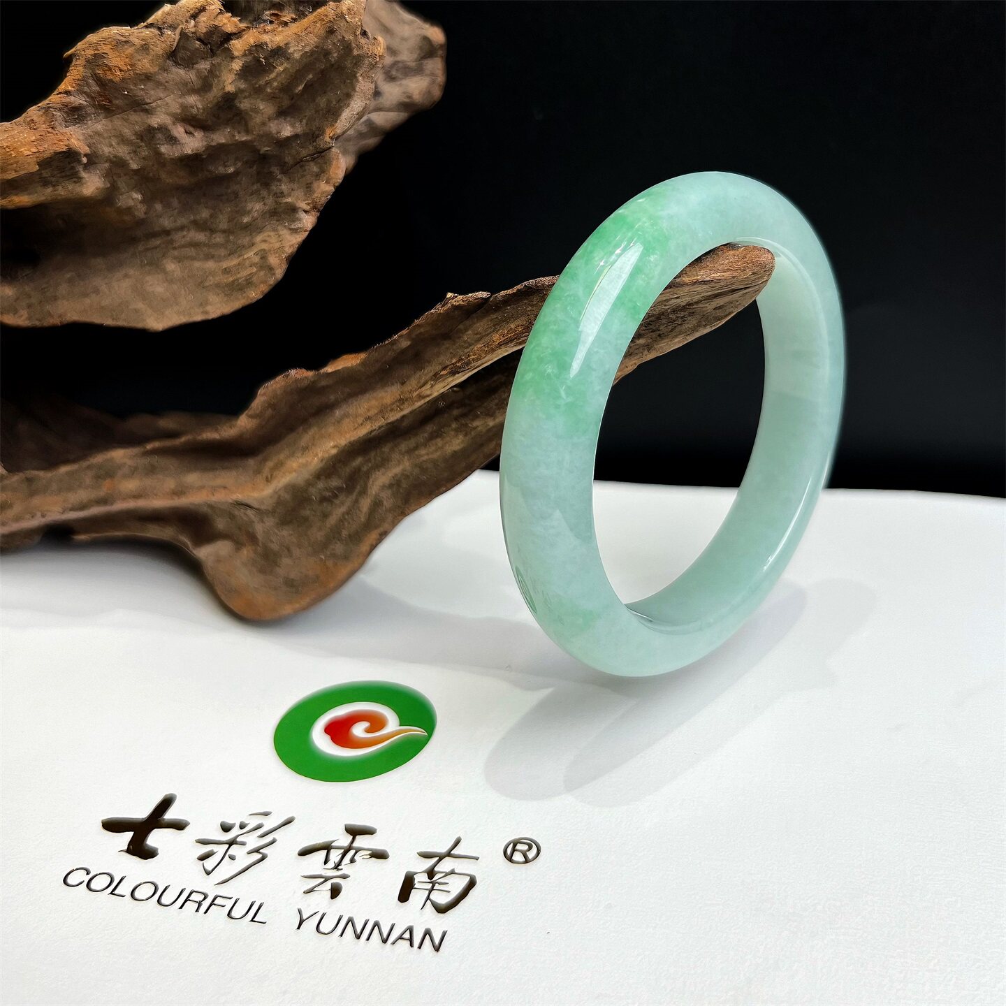 【双11抢先购】七彩云南缅甸A货天然翡翠冰种阳绿飘花翡翠手镯