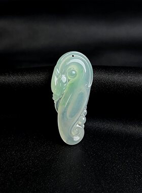 七彩云南缅甸A货天然翡翠白冰淡绿丝如意挂件一物一证支持复检