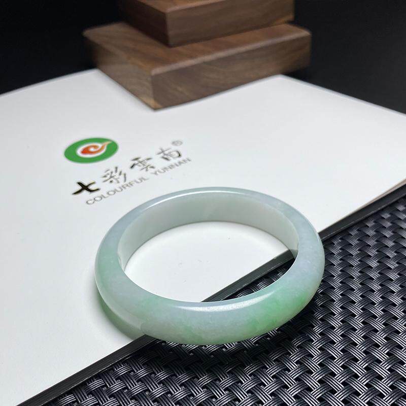 七彩云南缅甸A货天然翡翠冰种白底青翡翠手镯一物一证支持复检