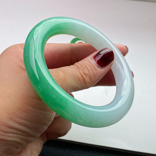 七彩云南缅甸A货天然翡翠阳春白雪胖圆条手镯一物一证支持复检