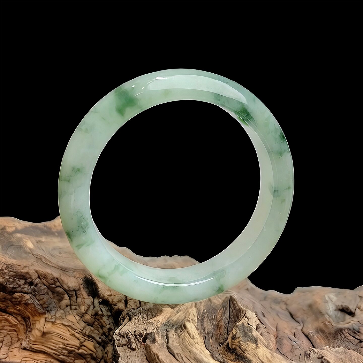 【38好物节】七彩云南缅甸A货天然翡翠冰种飘蓝花翡翠手镯