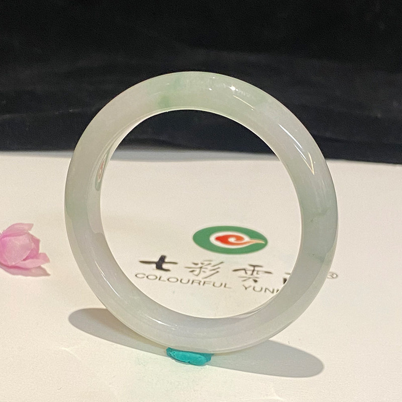 七彩云南缅甸A货天然翡翠带证书冰种飘花翡翠手镯