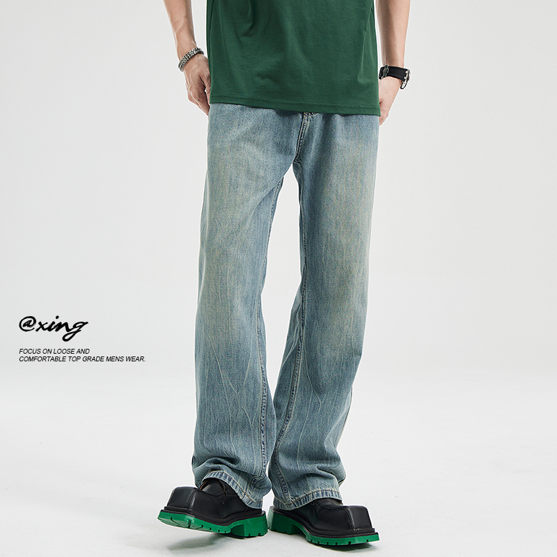 美式高街复古水洗微喇叭牛仔裤男