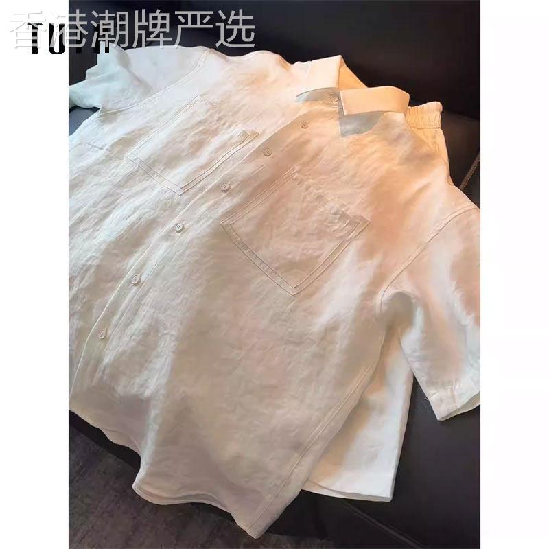 莱赛尔天丝亚麻套装男款夏季老钱风棉麻短袖衬衫短裤慵懒风两件套