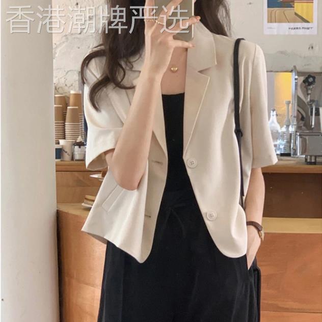 胖mm大码小西装外套女夏季2025年宽松短款二粒扣休闲上衣短袖西服