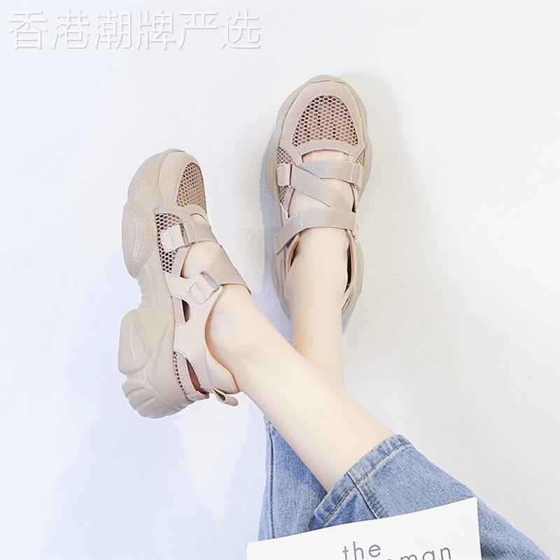 夏款网面包头运动凉鞋女鞋2025夏季新款超火透气厚底老爹鞋ins潮