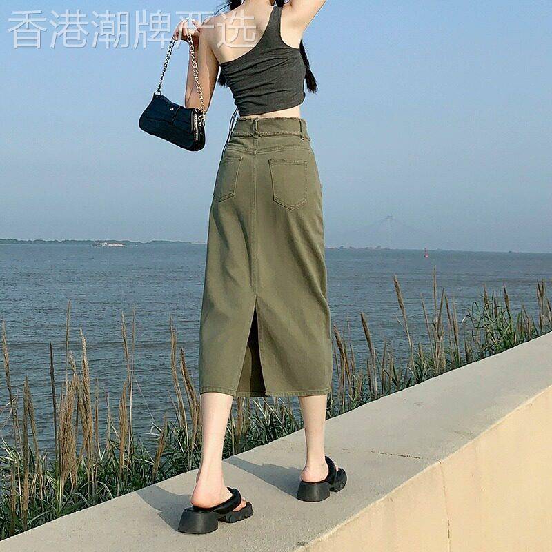 潮牌毛边牛仔半身裙女夏季休闲新款高腰薄款开叉洋气中长款包臀裙