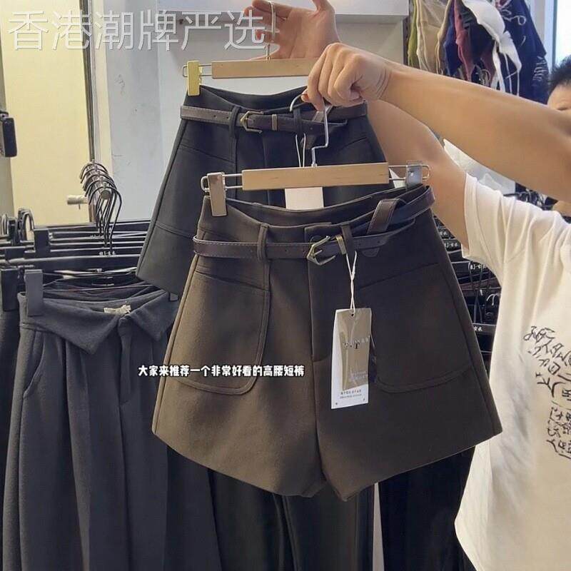 法国Rouje Dsyle秋冬毛呢短裤女士靴裤高腰阔腿裤A字小个子西装裤