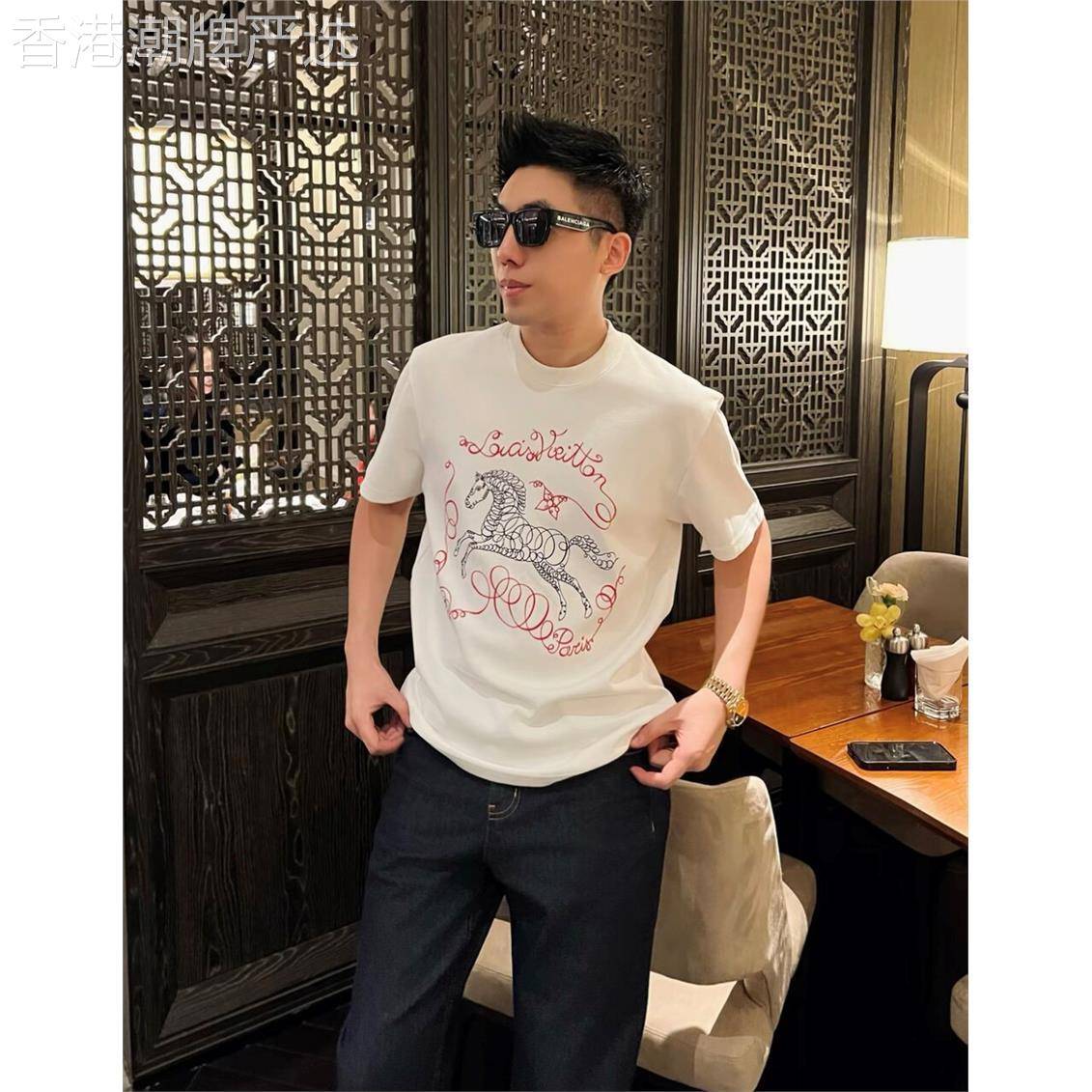 香港潮牌鸿运当头新款宽松春季纯棉老钱休闲情侣短袖T恤高级男装