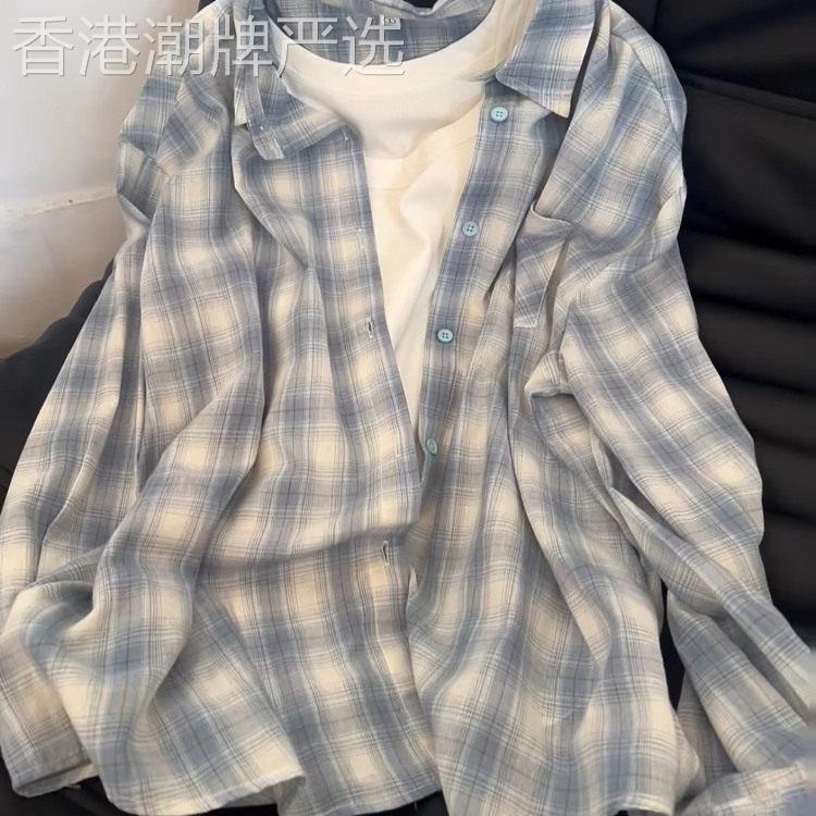 日系松弛感格子衬衫女春夏季新款宽松慵懒风长袖衬衣外套休闲上衣