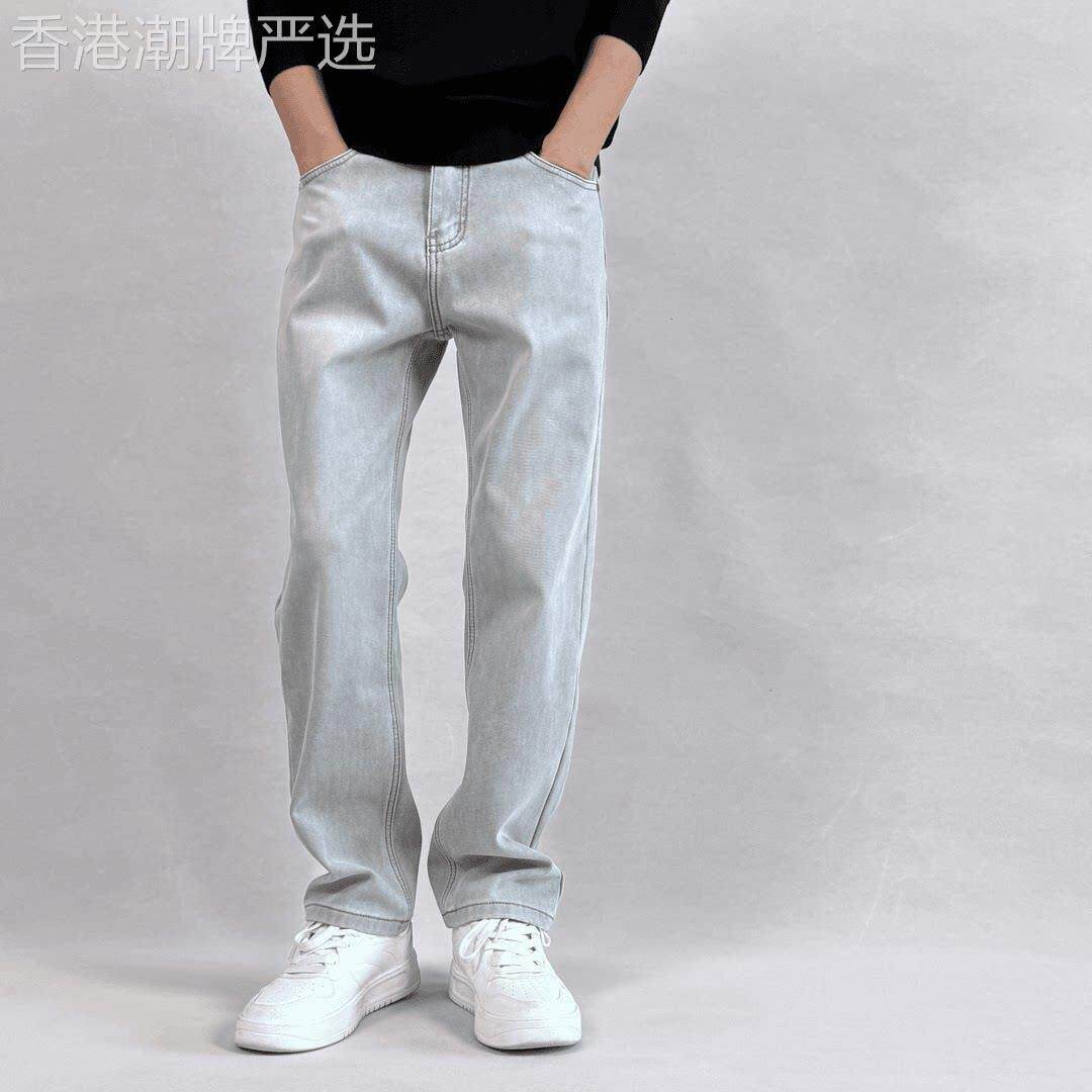 水洗牛仔裤男士春夏季潮牌弹力修身直筒裤子百搭窄版耐磨休闲长裤