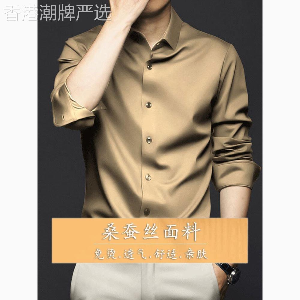 桑蚕丝衬衫男春秋长袖免熨烫商务高级感西装高端真丝垂感加大码衬