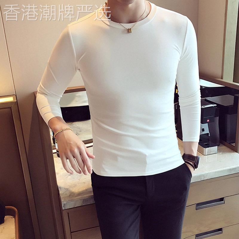 白色长袖t恤男纯棉春秋季2025年新款韩版潮秋装上衣服男士打底衫