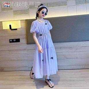 FAD SINCGO女童紫色高级感裙子女孩儿夏装短袖连衣裙中大童公主裙