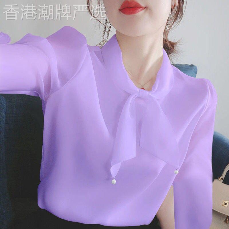很仙的长袖上衣雪纺衬衫短袖女装春秋新款潮矮个子洋气打底衫新式