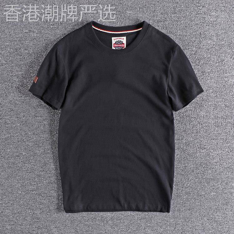 香港IT代购纯棉水洗做旧英伦复古简约基础款夏季男士圆领短袖T恤