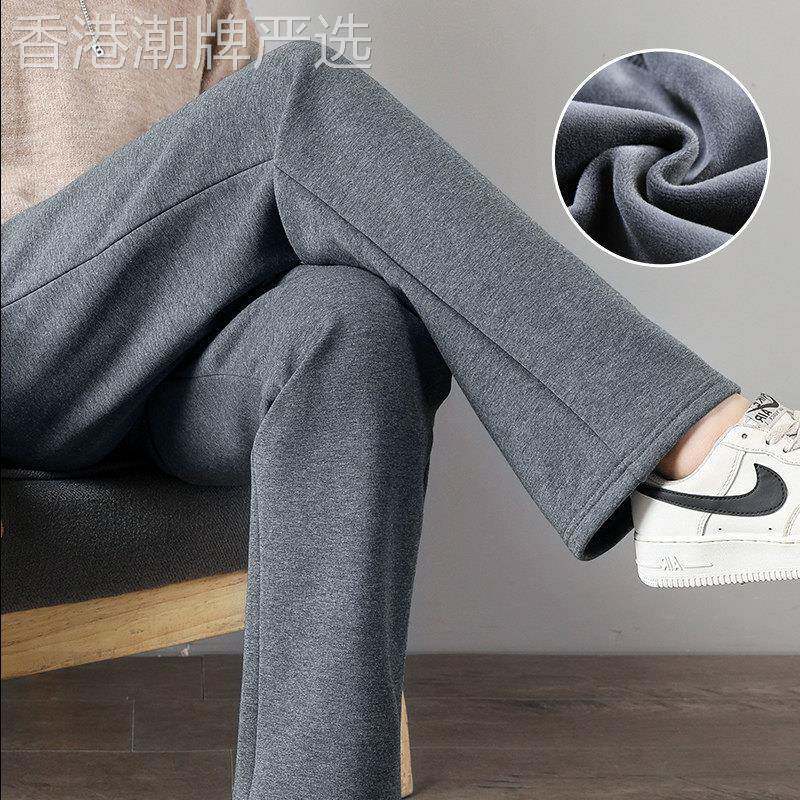 运动裤女加绒加厚2025新款秋冬季女裤子外穿宽松直筒高腰大码卫裤