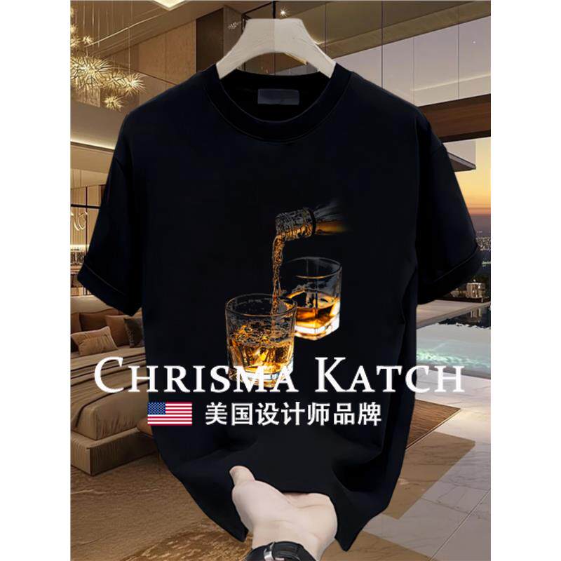 出口美国Chrisma Katch~痞帅印花宽松休闲重磅纯棉短袖T恤上衣