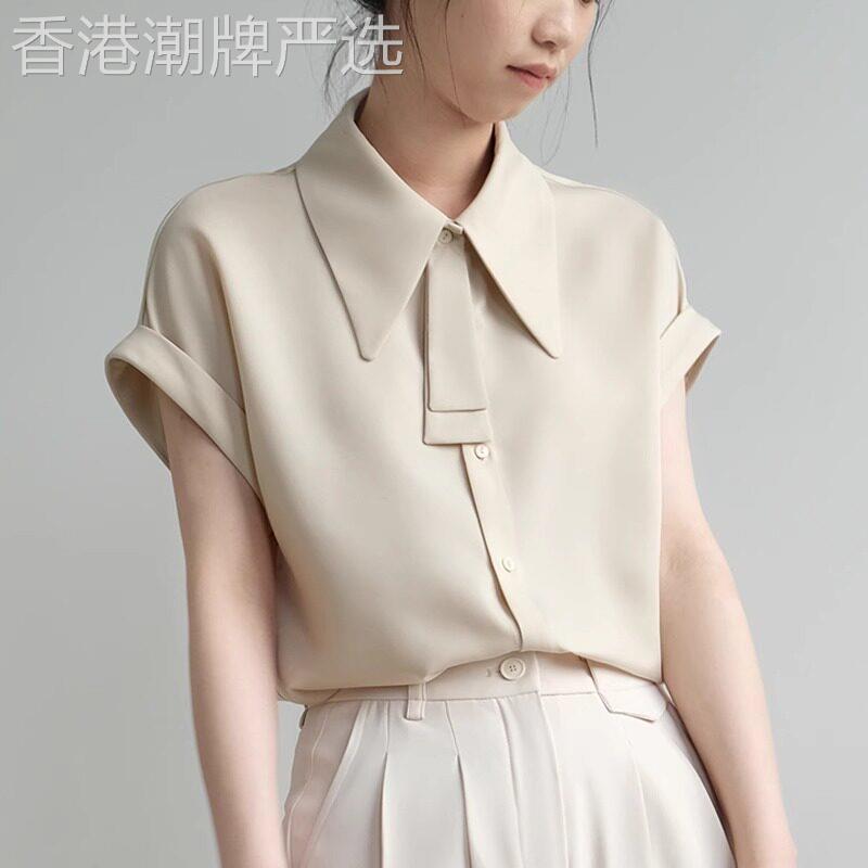 复古领结衬衫女夏季2026新款设计感小众简约通勤短袖衬衫气质显瘦