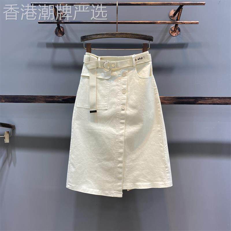 不规则牛仔半身裙女2025年春秋季新款高腰弹力休闲中长款A字裙子