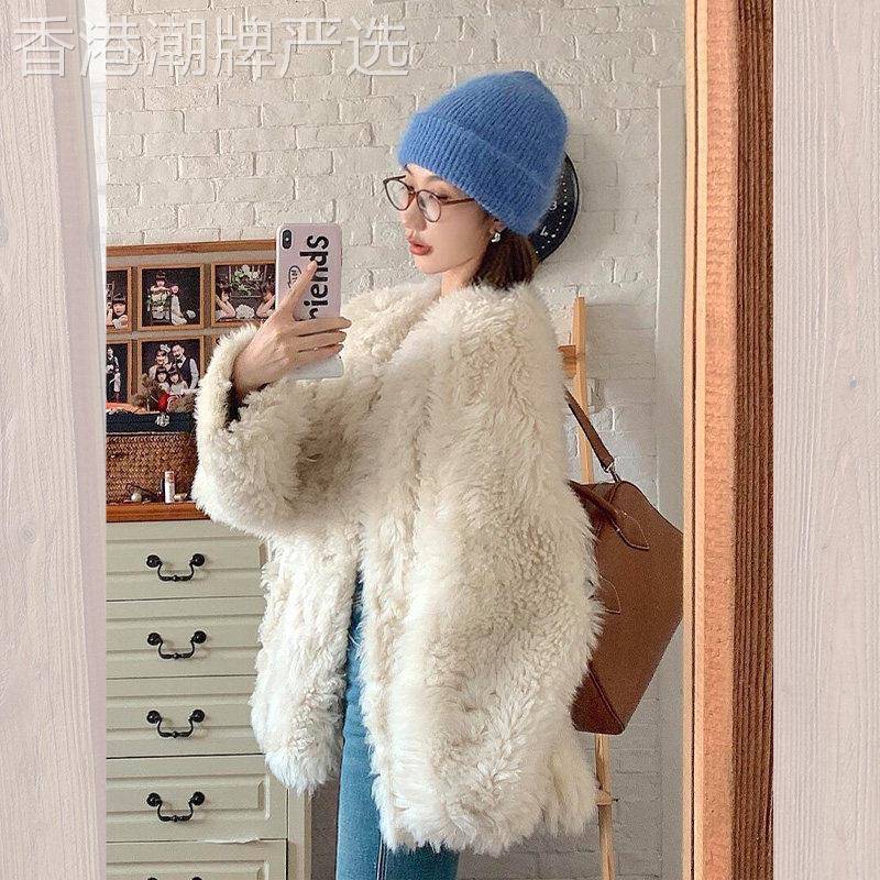白色毛绒皮毛一体中长款仿羊羔毛女2026春季新款爆款环保皮草外套